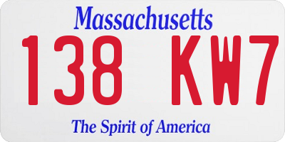 MA license plate 138KW7