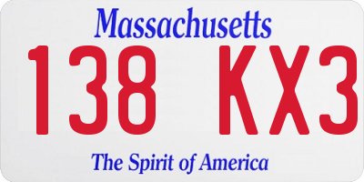 MA license plate 138KX3