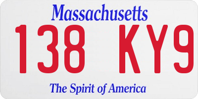 MA license plate 138KY9