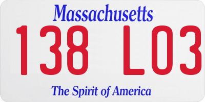 MA license plate 138LO3