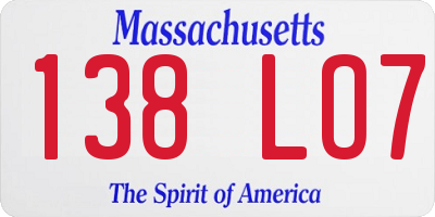 MA license plate 138LO7