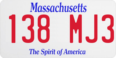 MA license plate 138MJ3