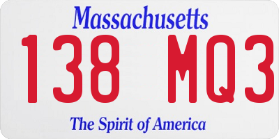 MA license plate 138MQ3