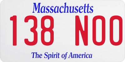 MA license plate 138NO0