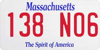 MA license plate 138NO6