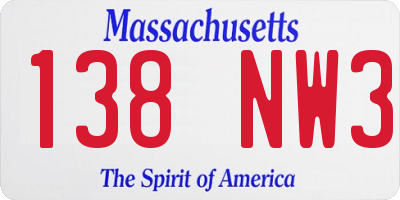MA license plate 138NW3