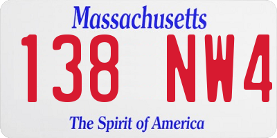 MA license plate 138NW4