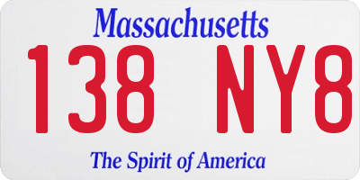 MA license plate 138NY8