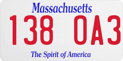 MA license plate 138OA3