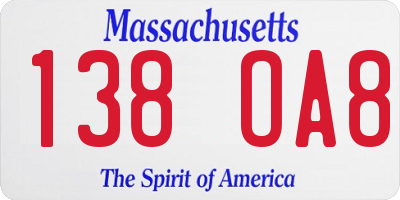 MA license plate 138OA8