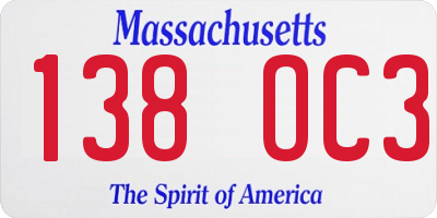 MA license plate 138OC3