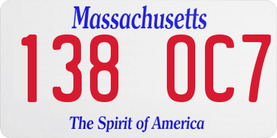 MA license plate 138OC7
