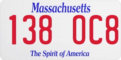 MA license plate 138OC8