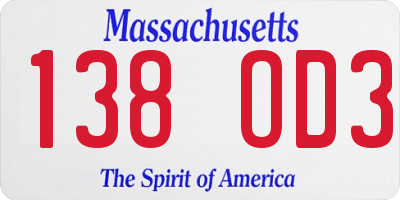 MA license plate 138OD3