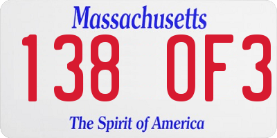 MA license plate 138OF3