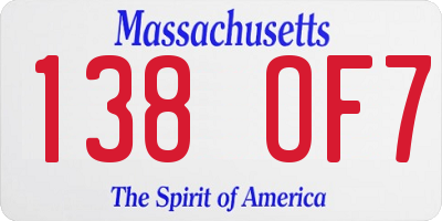 MA license plate 138OF7