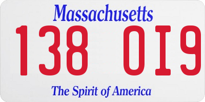 MA license plate 138OI9