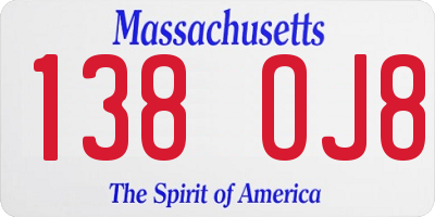 MA license plate 138OJ8