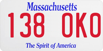 MA license plate 138OK0