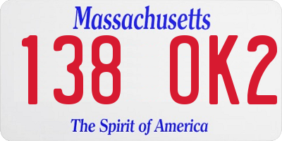 MA license plate 138OK2