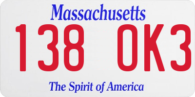 MA license plate 138OK3