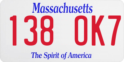 MA license plate 138OK7
