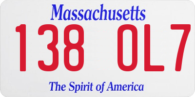 MA license plate 138OL7