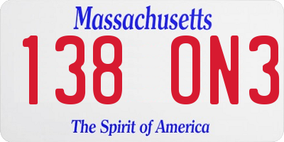 MA license plate 138ON3