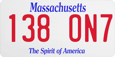MA license plate 138ON7