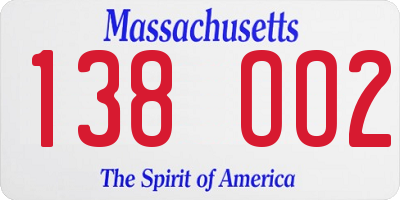 MA license plate 138OO2