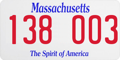 MA license plate 138OO3