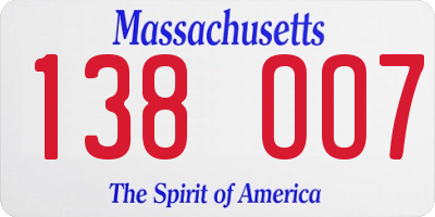 MA license plate 138OO7