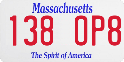 MA license plate 138OP8