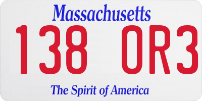 MA license plate 138OR3