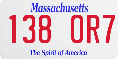 MA license plate 138OR7
