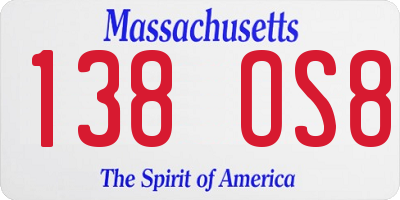 MA license plate 138OS8