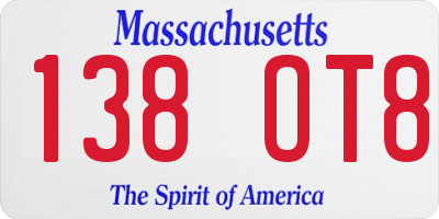 MA license plate 138OT8