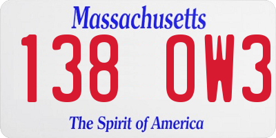 MA license plate 138OW3