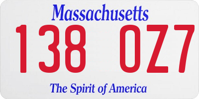 MA license plate 138OZ7