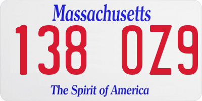 MA license plate 138OZ9