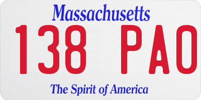 MA license plate 138PA0