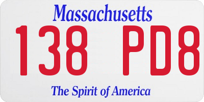 MA license plate 138PD8