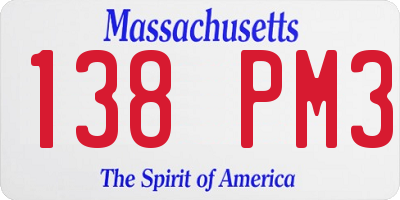 MA license plate 138PM3