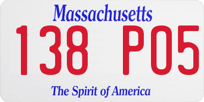 MA license plate 138PO5