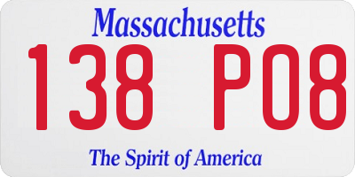 MA license plate 138PO8