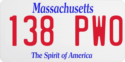MA license plate 138PW0