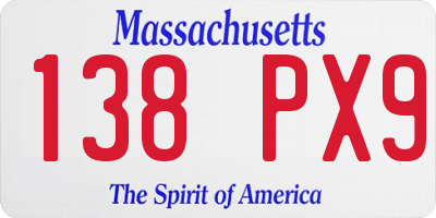 MA license plate 138PX9