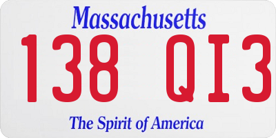 MA license plate 138QI3