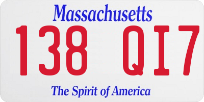 MA license plate 138QI7