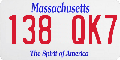 MA license plate 138QK7